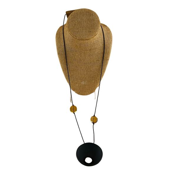 Vintage Gold and Black Ceramic Art Necklace - Picture 4 of 6